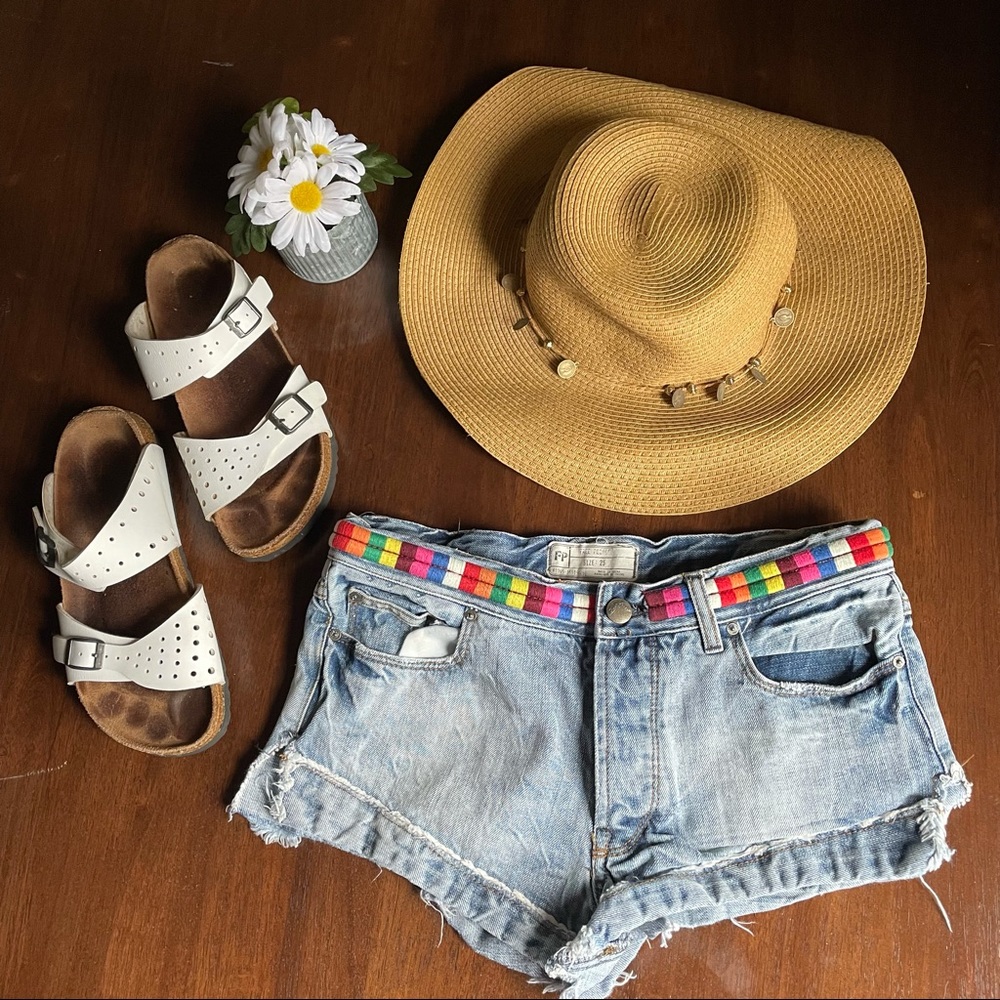 Free People Elliot Rainbow Trim Denim Shorts 25